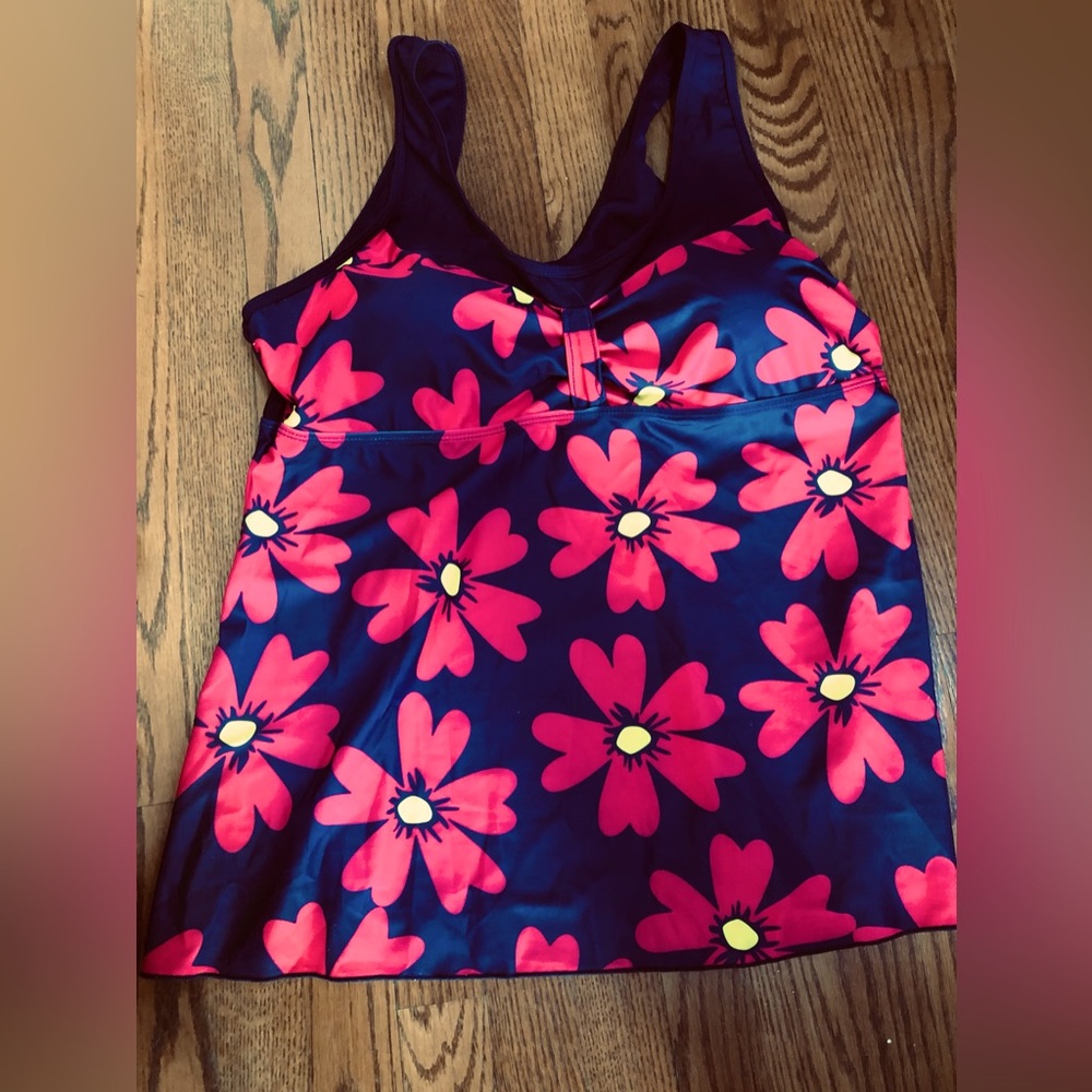 SWIM BATHING Suit Top  - Red & Blue Flowers  Size 12